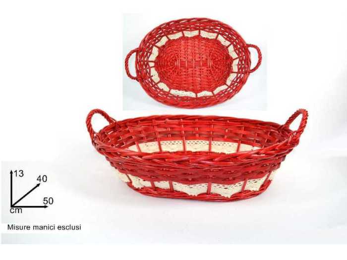 CESTA C/MERLETTO ROSSA 50CM