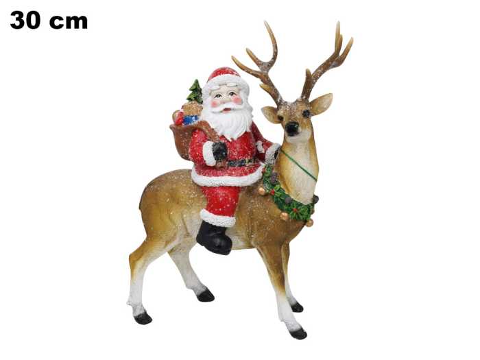 BABBO NATALE SU RENNA 30CM