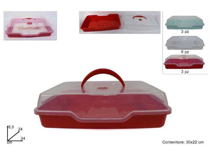 CONTENITORE PORTATORTA RETTANGOLARE 30X22CM 3COL