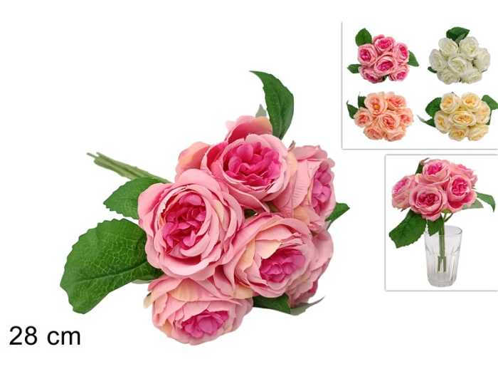 BOUQUET ROSE 28CM ASS.
