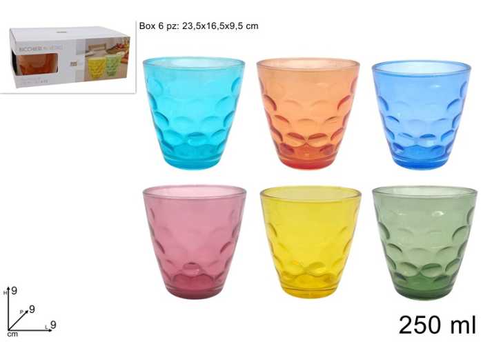 BICCHIERI VETRO 250ML 6PZ COL.