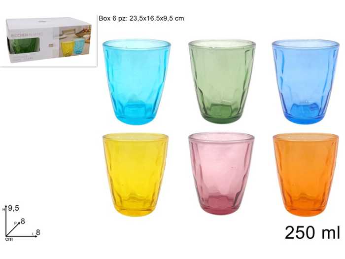 BICCHIERI VETRO 250ML 6PZ COL.