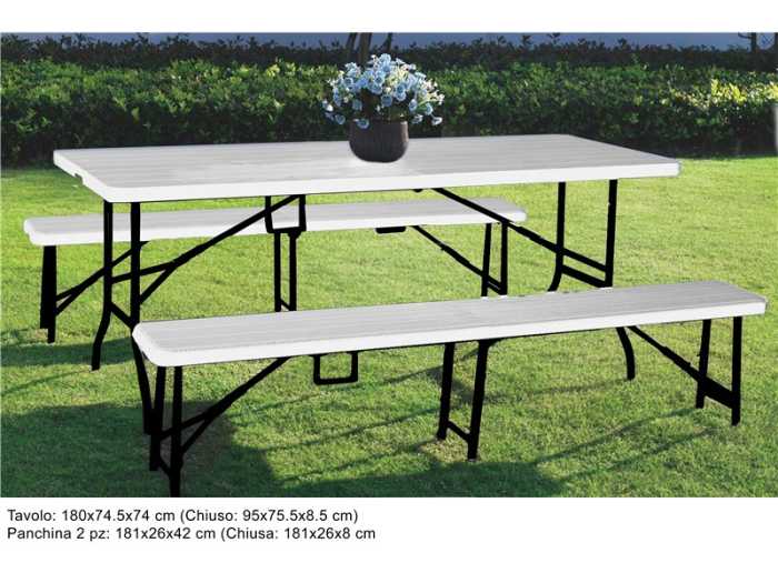 SET TAVOLO+2PANCHINE 180X74X74