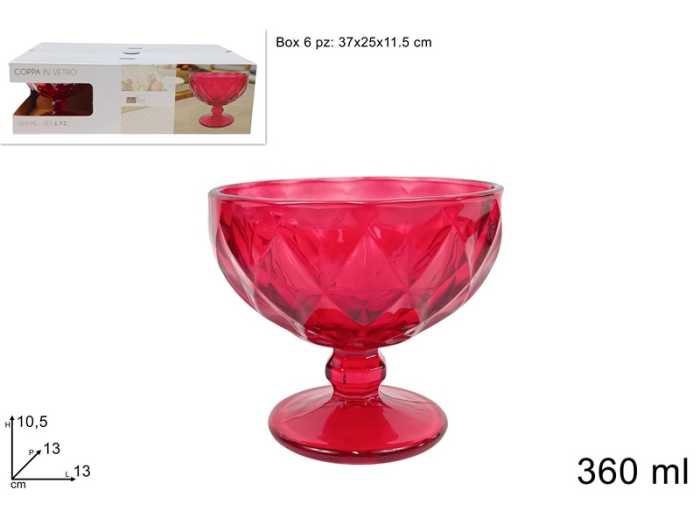 SET 6 COPPE VETRO ROSSE 360ML