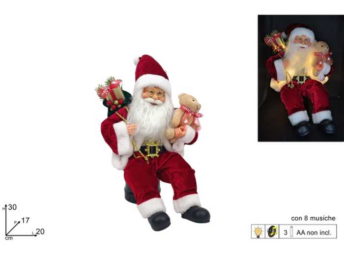 BABBO NATALE 30CM C/LUCE/MUS
