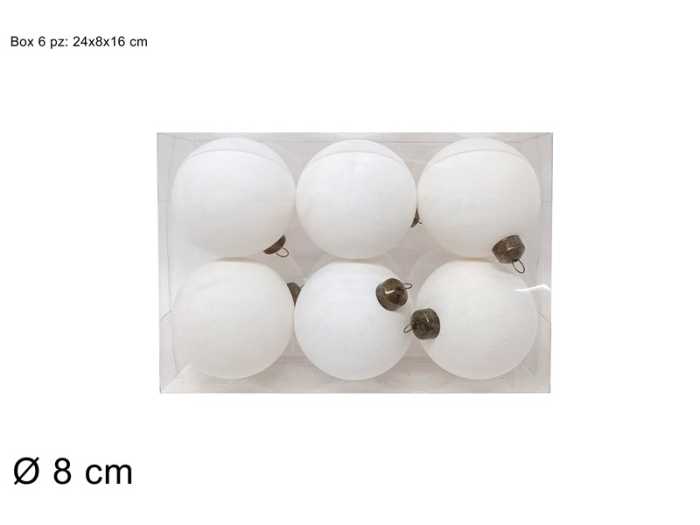 PALLE 8CM 6PZ BIANCO FLOCCATE