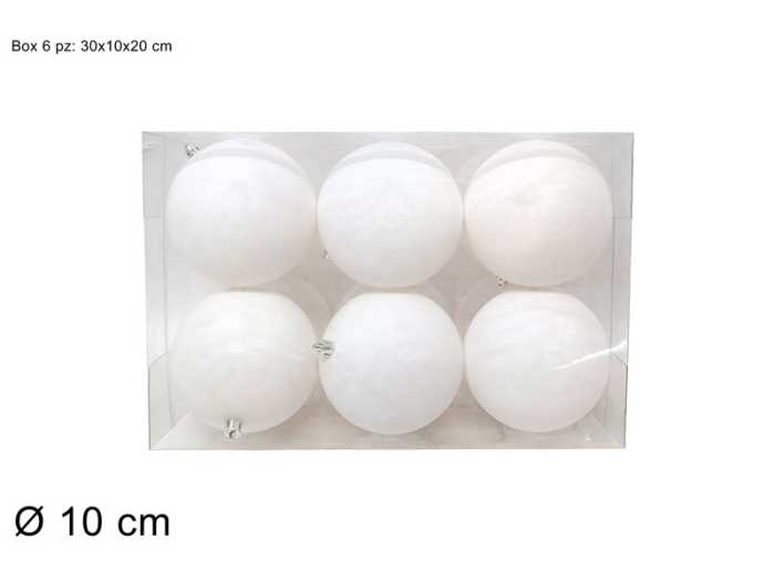 PALLE 10CM 6PZ BIANCO FLOCCATE