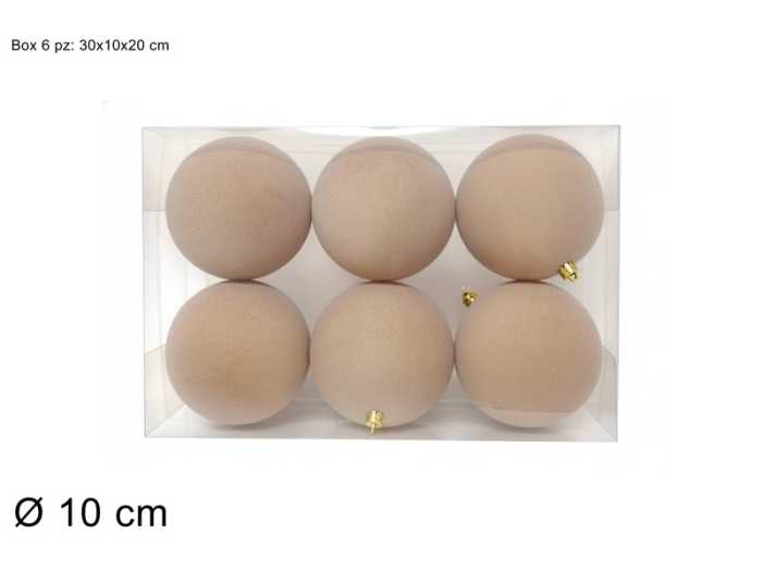 PALLE 10CM 6PZ BEIGE FLOCCATA