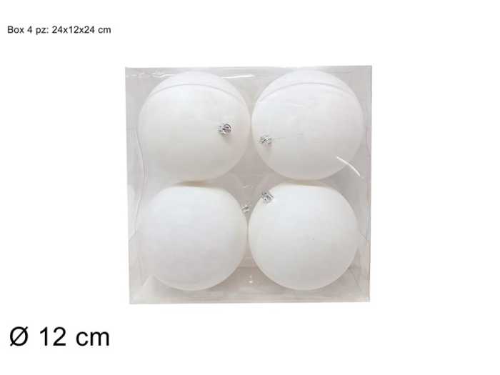 PALLE 12CM 4PZ BIANCO FLOCCATE