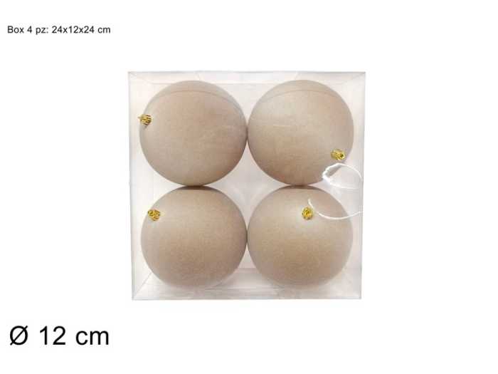 PALLE 12CM 4PZ BEIGE FLOCCATA