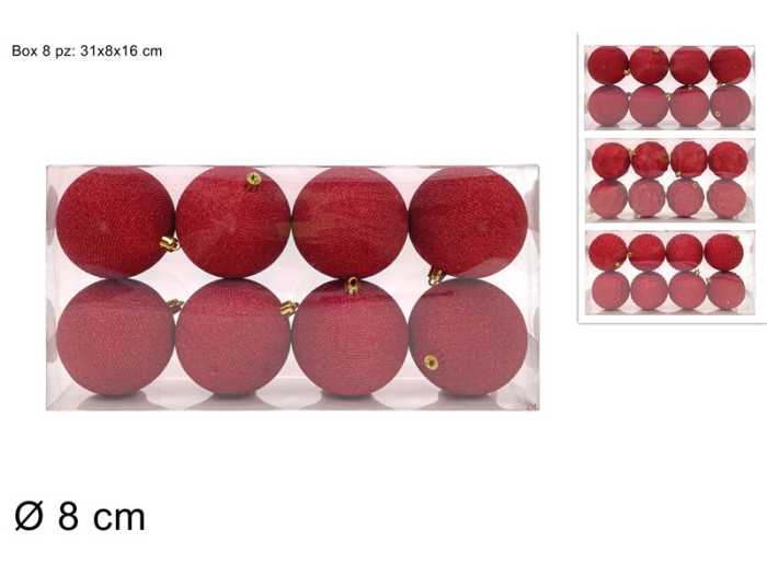 PALLE 8CM 8PZ ROSSE GLITTER
