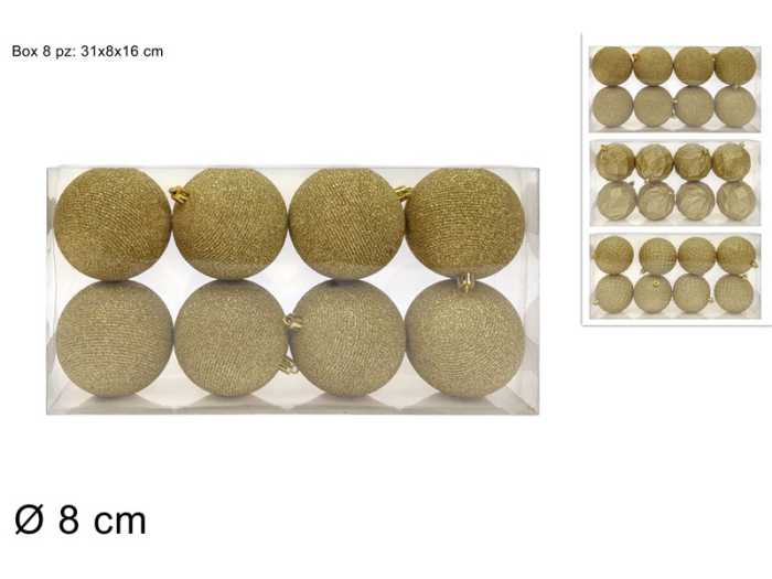 PALLE 8CM 8PZ ORO GLITTER