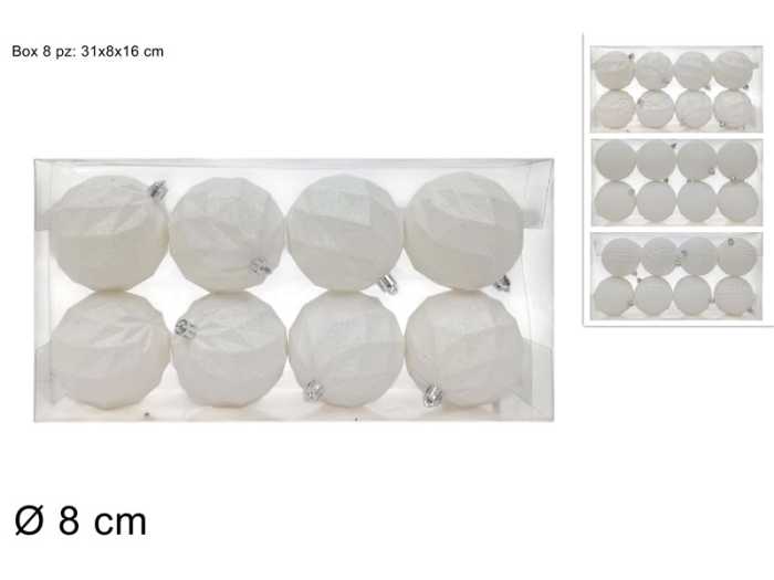 PALLE 8CM 8PZ BIANCO GLITTER