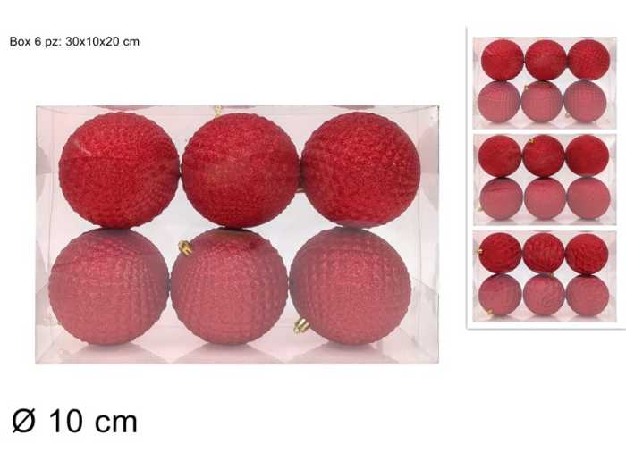 PALLE 10CM 6PZ ROSSE GLITTER