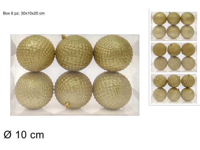 PALLE 10CM 6PZ ORO GLITTER