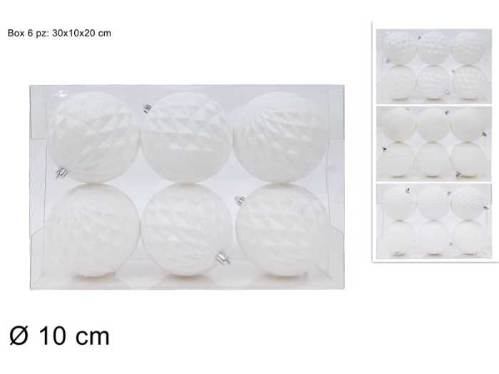 PALLE 10CM 6PZ BIANCHE GLITTER