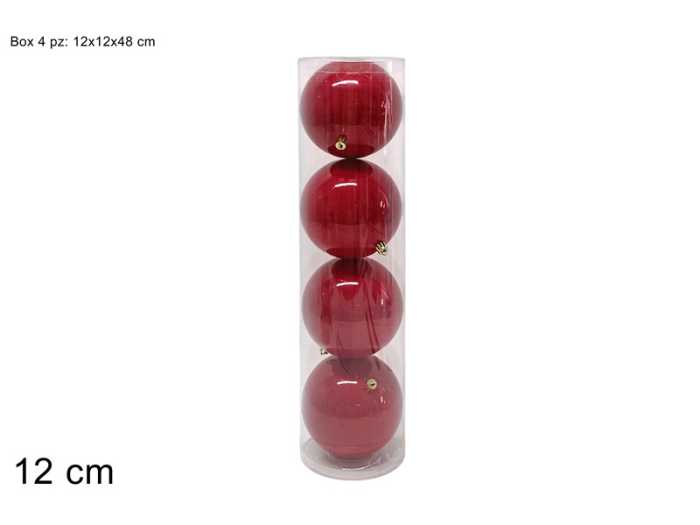 PALLE 12CM 4PZ ROSSE PERLATE