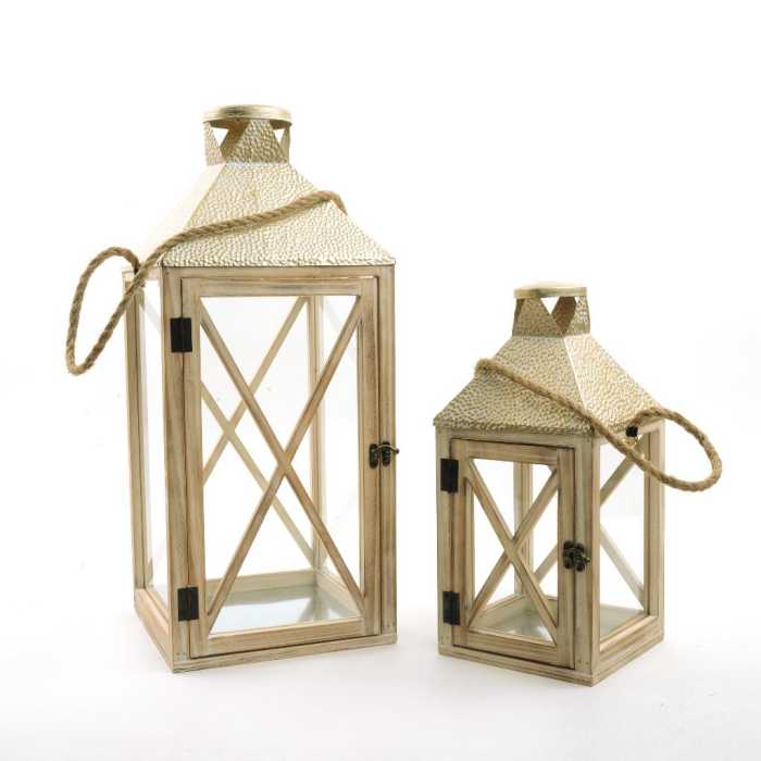 SET 2 LANTERNE IN LEGNO+METAL