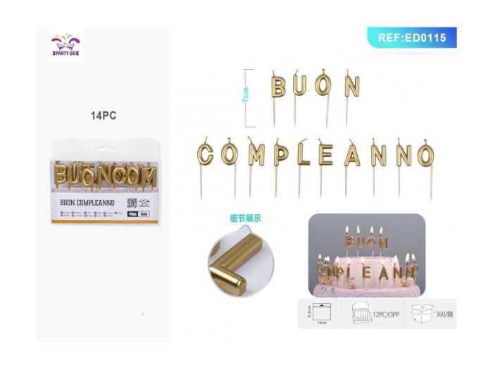 CANDELE ORO BUON COMPLEANNO 14PZ